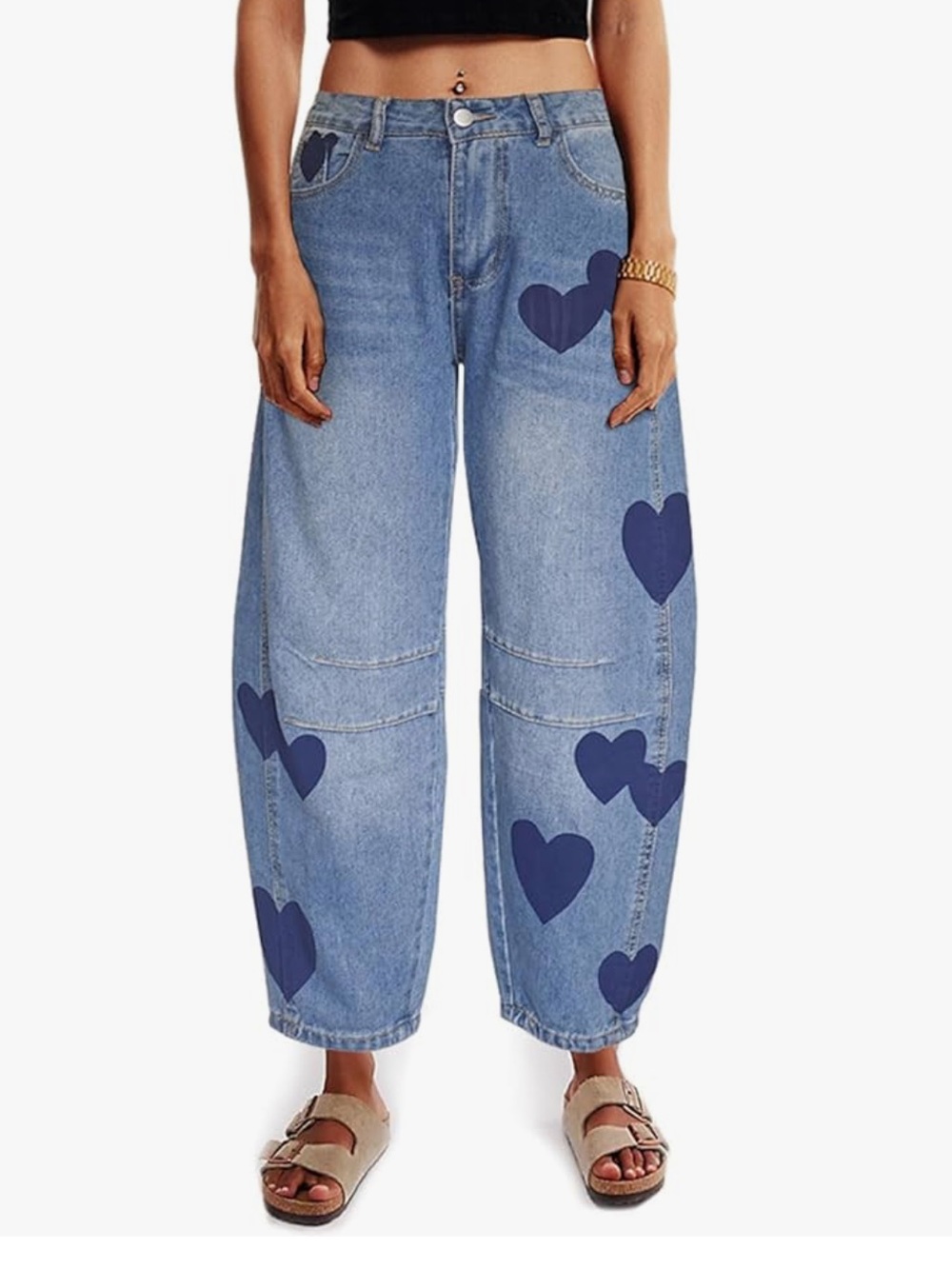 Blue Heart Mid-Rise Barrel Jeans NWOT XS-S